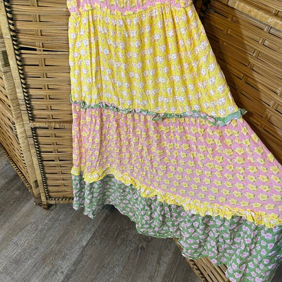 Kiwi + Punch Floral Tiered Midi Dress Women’s XL Boho Sundress Rayon coquette - Picture 3 of 6